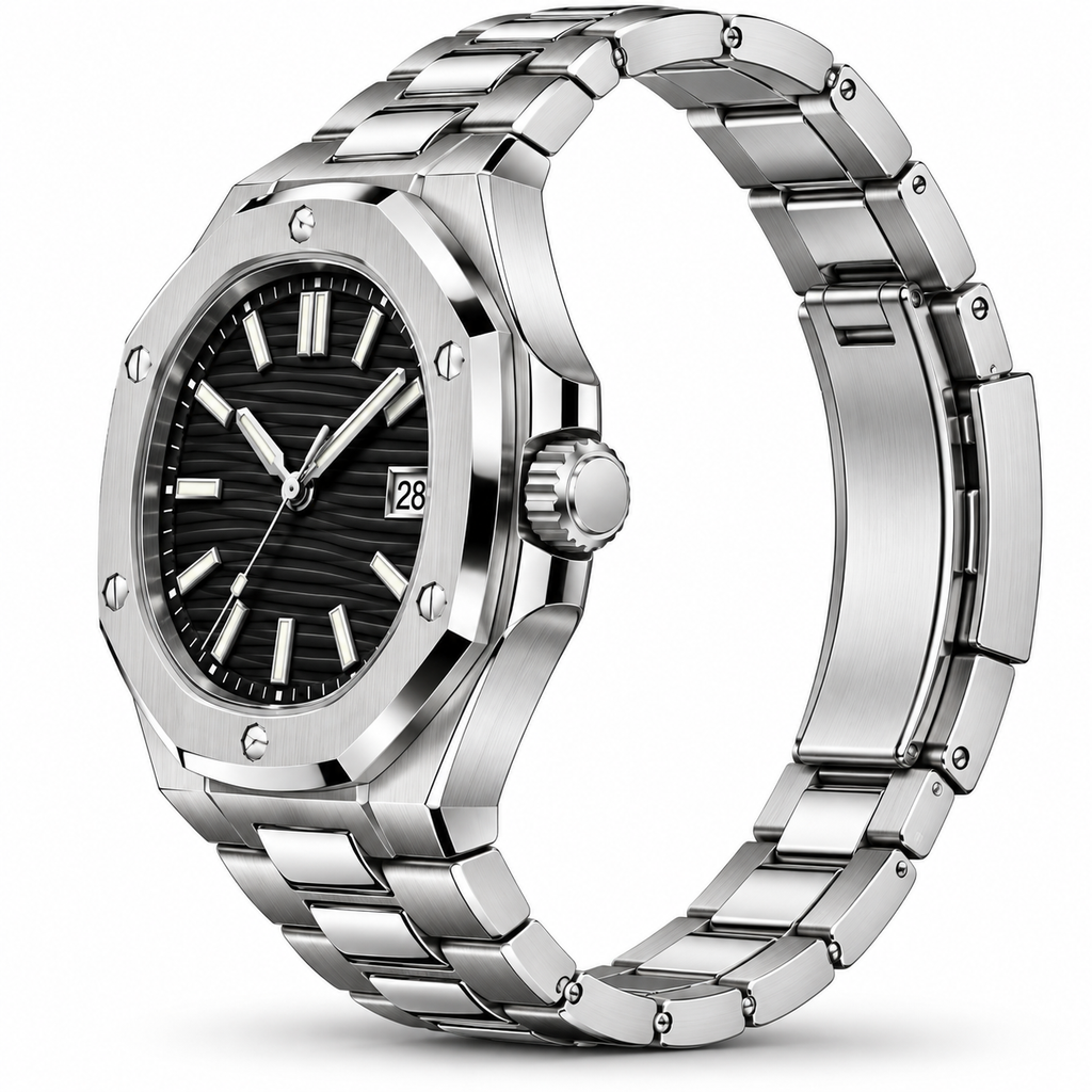 Octagon Stainless Steel Black Dial Watch