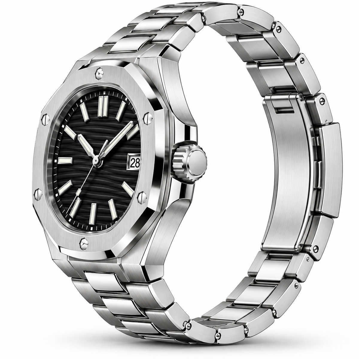 Octagon Stainless Steel Black Dial Watch