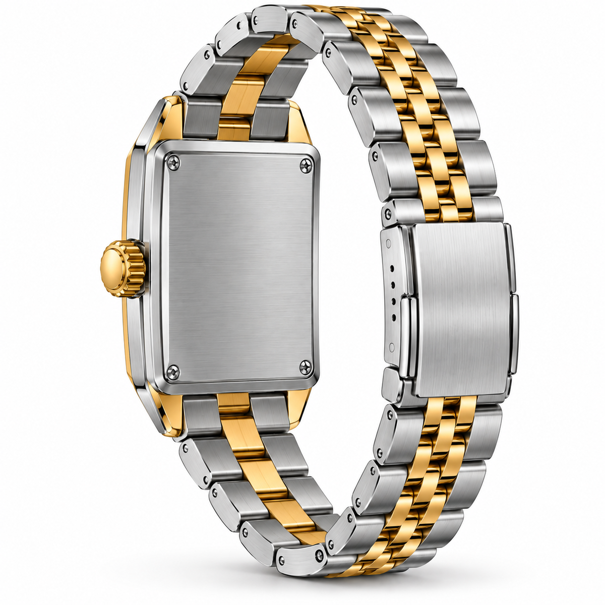 Two Tone Rectangular Gold Dial Watch