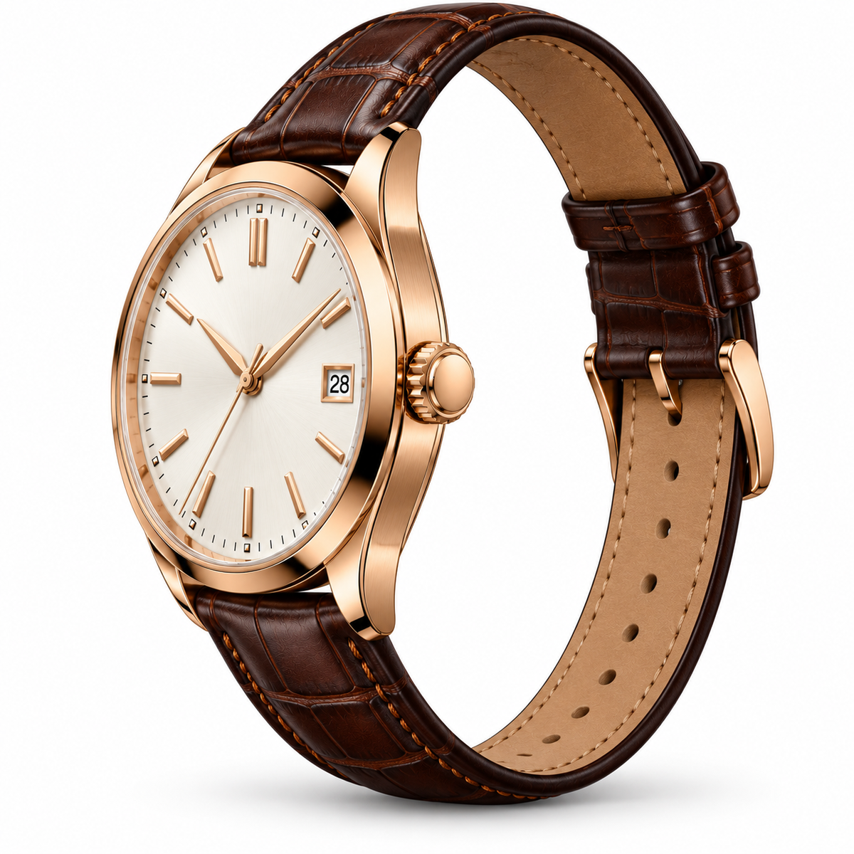 Rose Gold Brown Leather Analog Watch