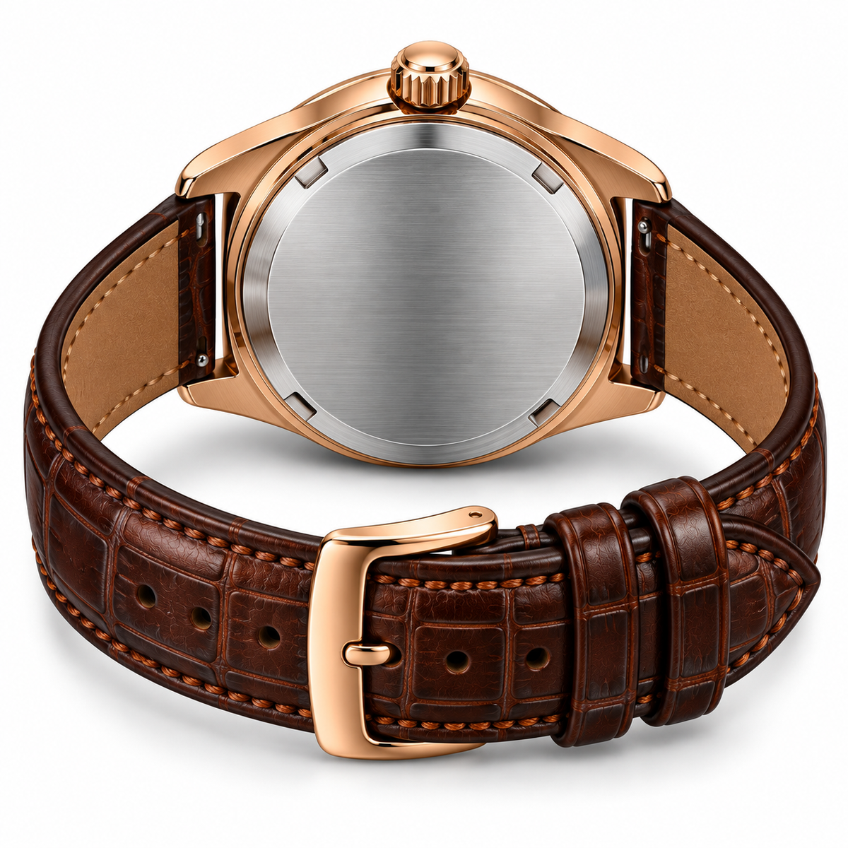 Rose Gold Brown Leather Analog Watch