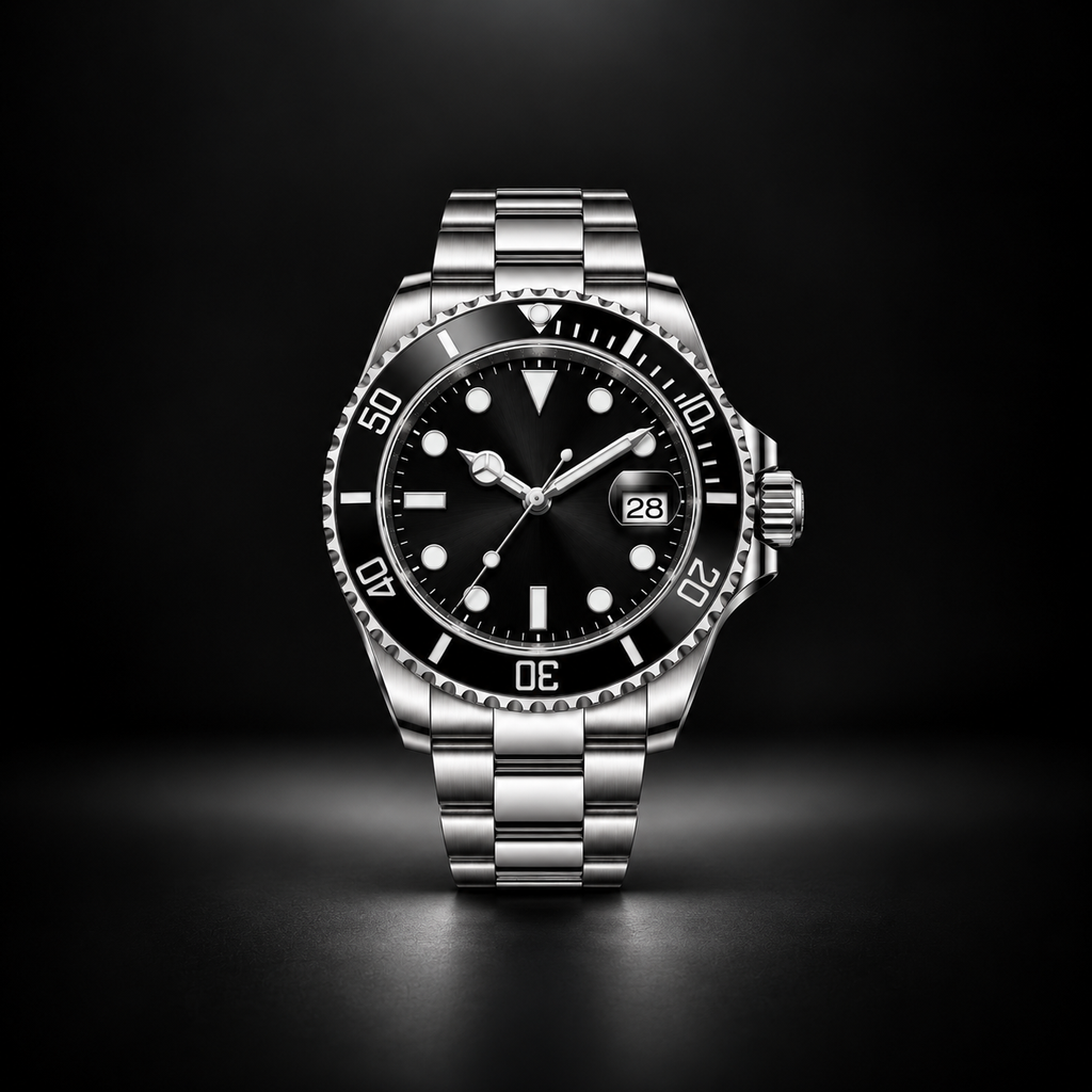 Stainless Steel Diver Black Bezel Watch