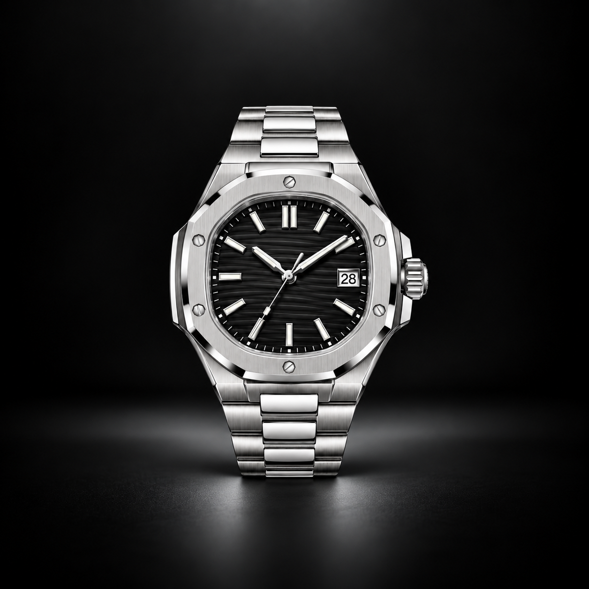 Octagon Stainless Steel Black Dial Watch