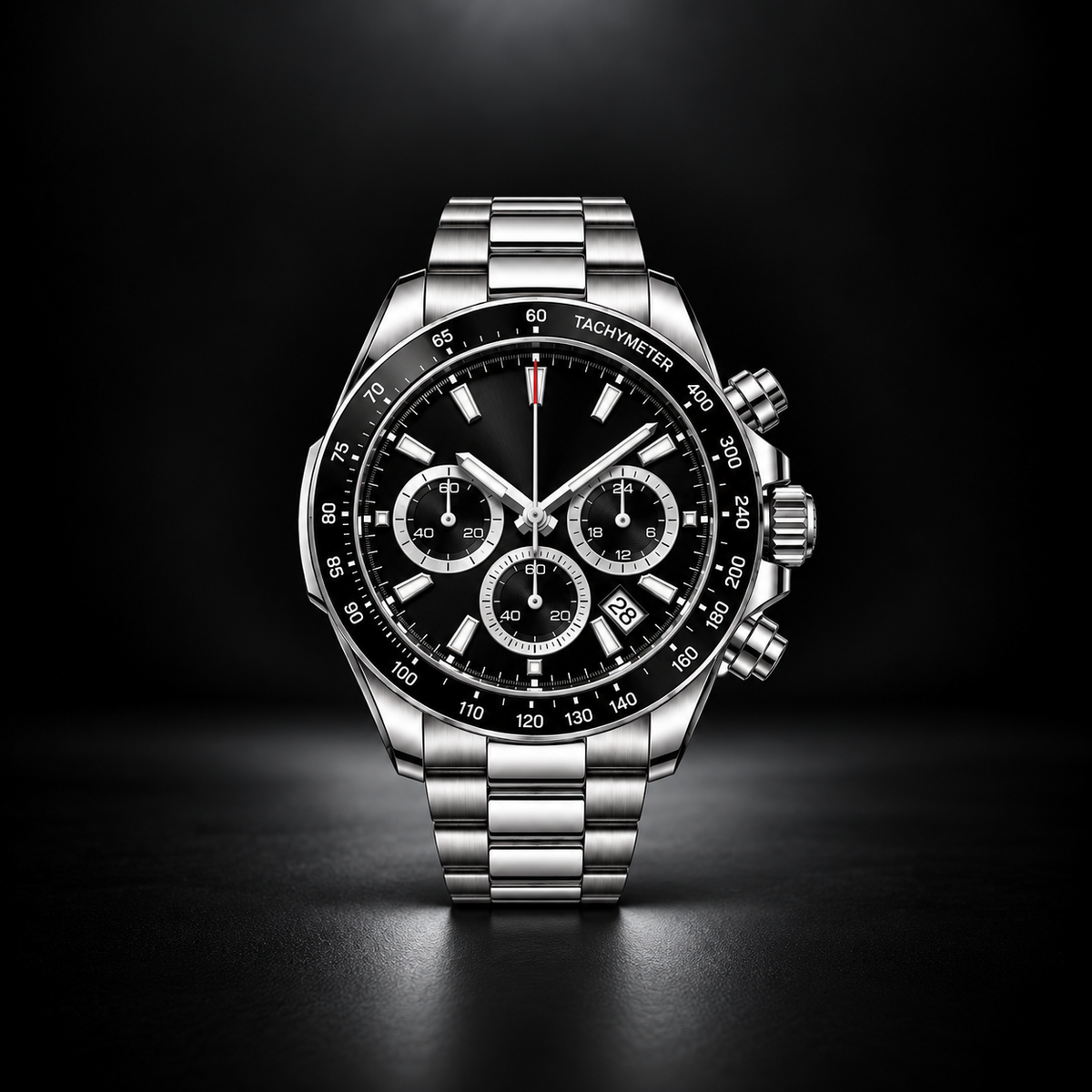 Stainless Steel Black Dial Chronograph Watch