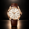 Rose Gold Brown Leather Analog Watch